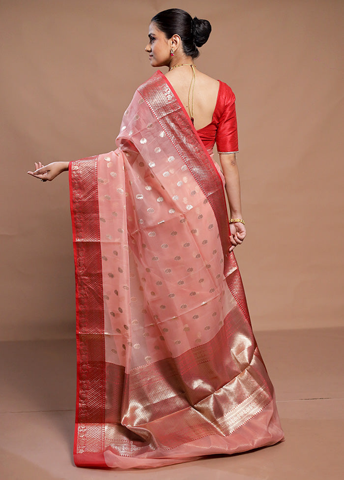 Peach Organza Saree With Blouse Piece