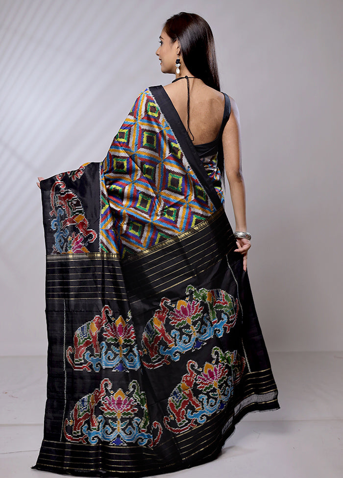 Black Handloom Ikkat Pure Silk Saree With Blouse Piece