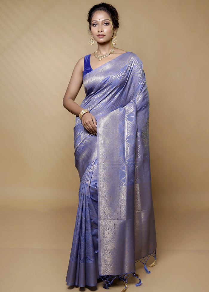 Blue Dupion Silk Saree With Blouse Piece