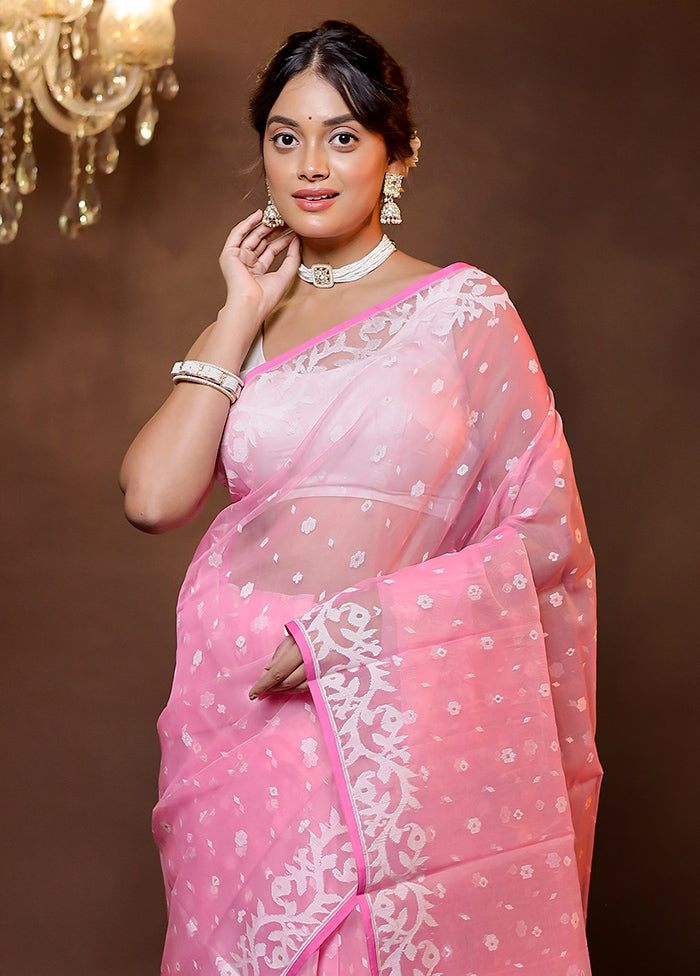 Pink Tant Jamdani Saree Without Blouse Piece