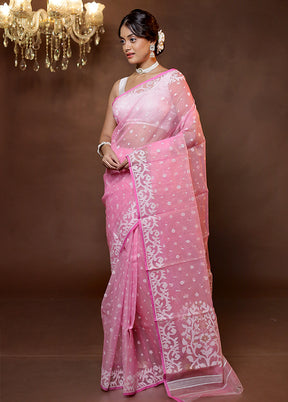 Pink Tant Jamdani Saree Without Blouse Piece