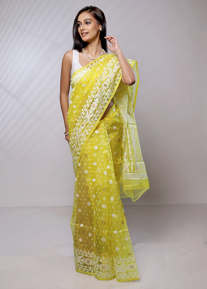 Yellow Pure Tant Jamdani Saree Without Blouse Piece