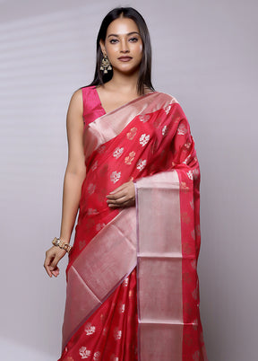 Pink Dupion Silk Saree With Blouse Piece