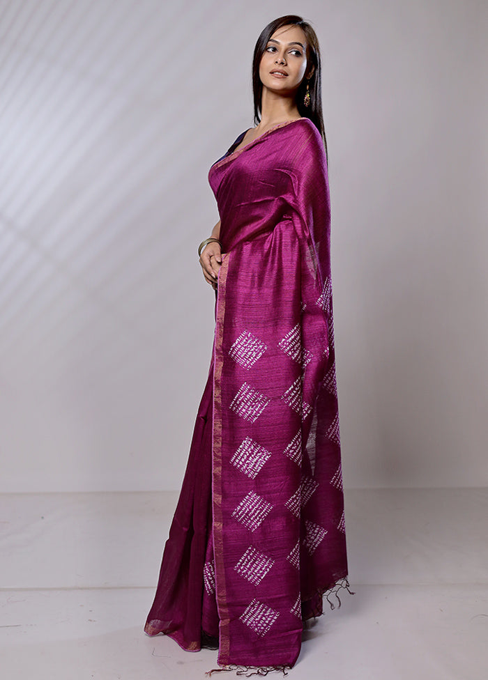 Purple Handloom Matka Pure Silk Saree With Blouse Piece