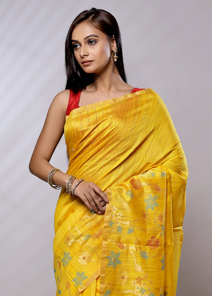 Yellow Handloom Matka Pure Silk Saree With Blouse Piece - Indian Silk House Agencies