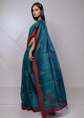 Green Handloom Matka Pure Silk Saree With Blouse Piece