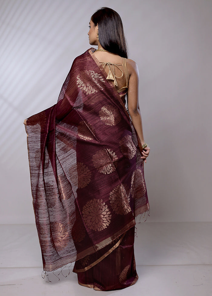 Purple Handloom Matka Pure Silk Saree With Blouse Piece