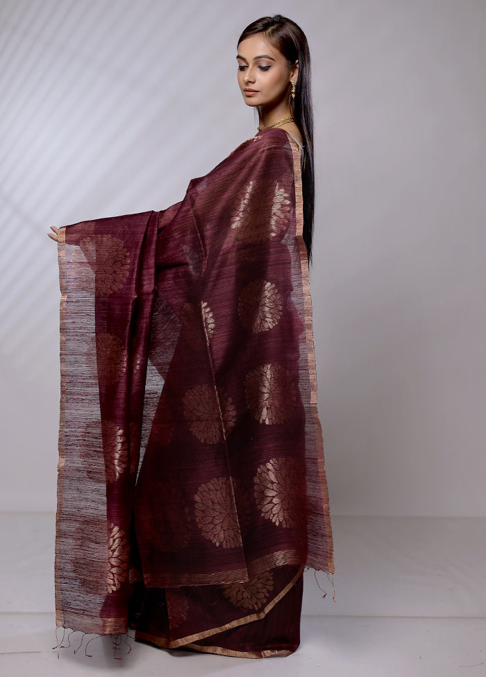 Purple Handloom Matka Pure Silk Saree With Blouse Piece
