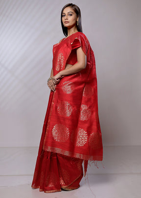 Red Handloom Matka Pure Silk Saree With Blouse Piece