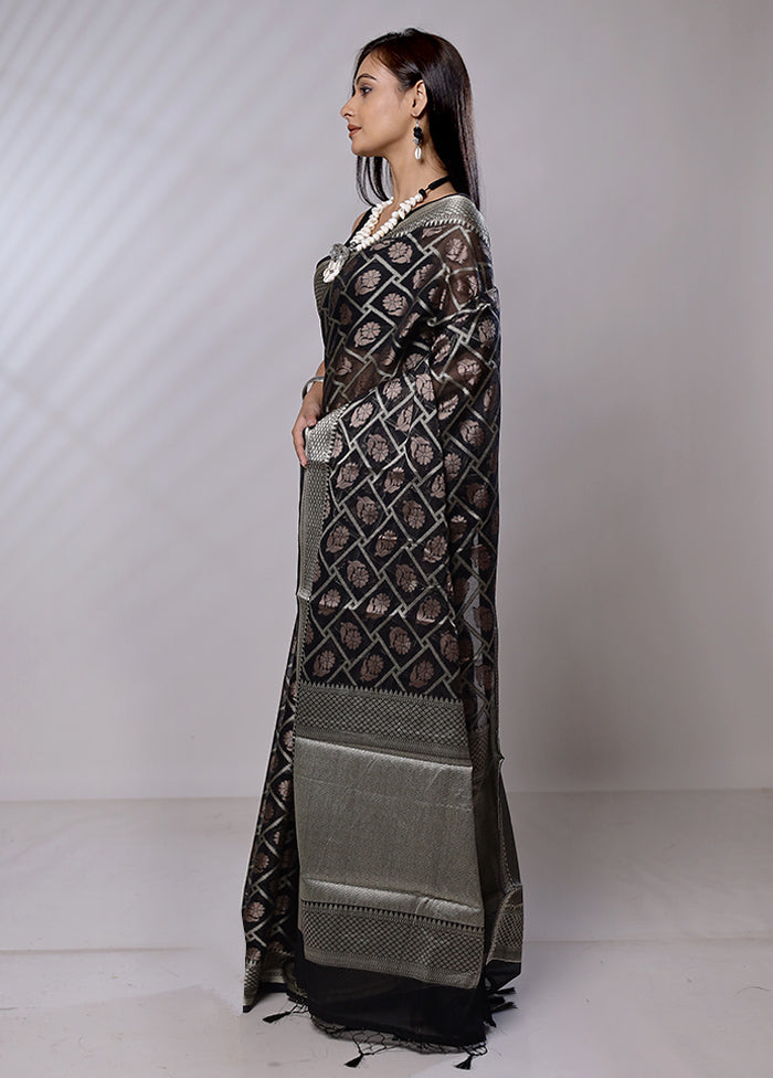 Black Cotton Saree With Blouse Piece