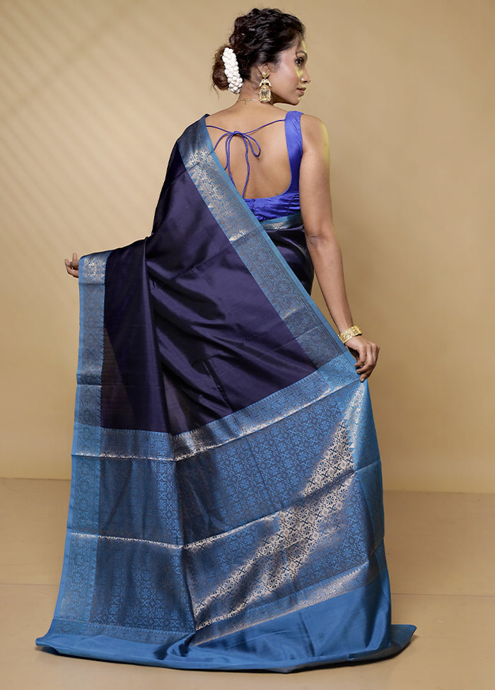 Blue Dupion Silk Saree With Blouse Piece