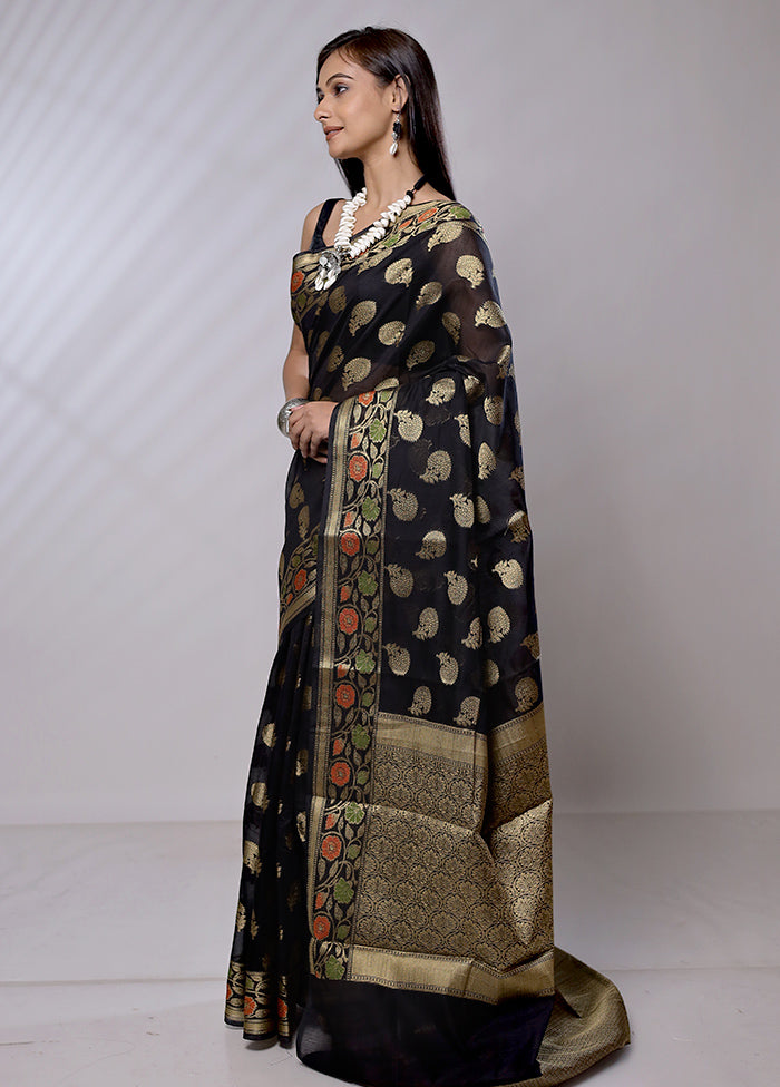 Black Cotton Saree With Blouse Piece