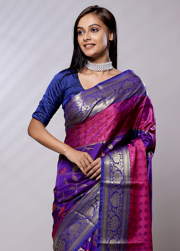 Purple Kora Silk Saree With Blouse Piece