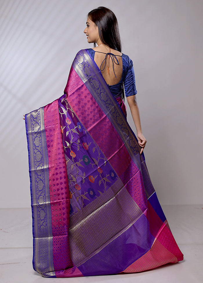 Purple Kora Silk Saree With Blouse Piece