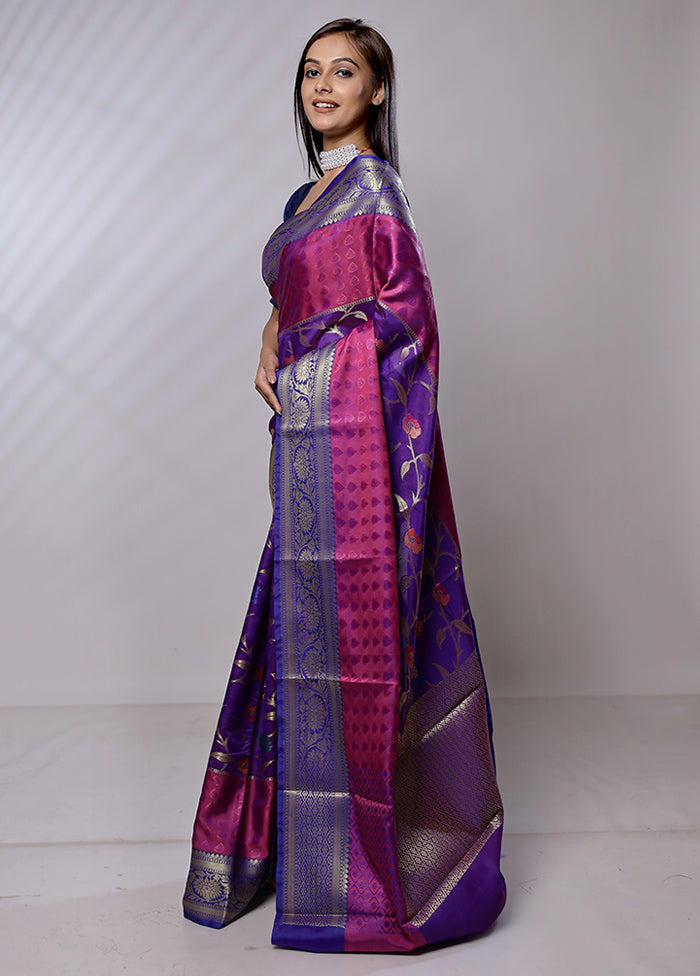 Purple Kora Silk Saree With Blouse Piece