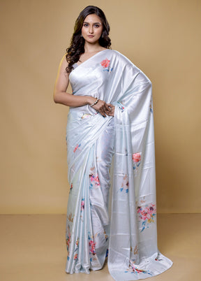 White Mysore Silk Saree Without Blouse Piece