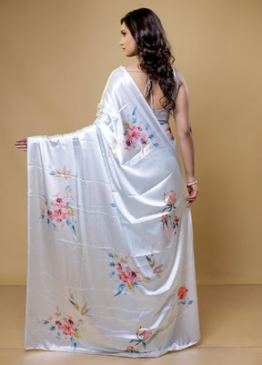 White Mysore Silk Saree Without Blouse Piece