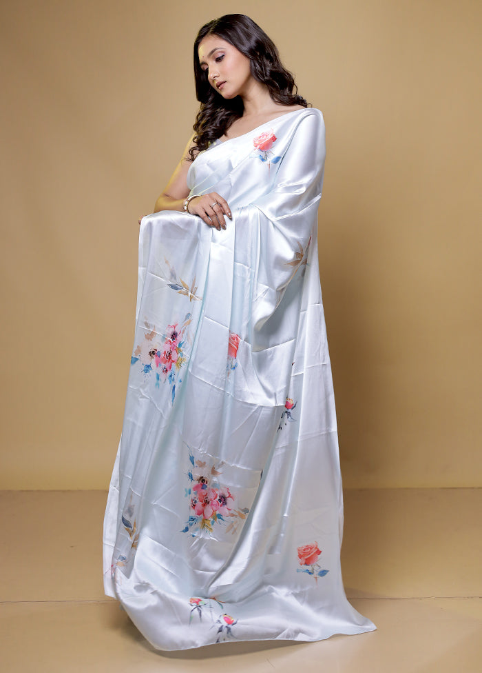 White Mysore Silk Saree Without Blouse Piece