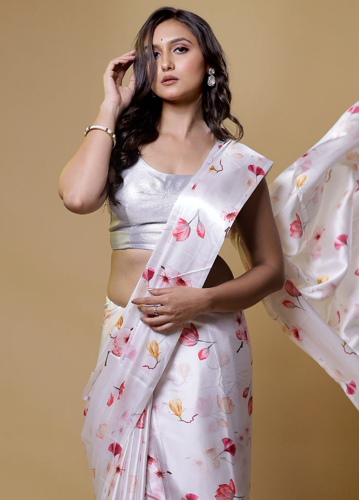 White Mysore Silk Saree Without Blouse Piece