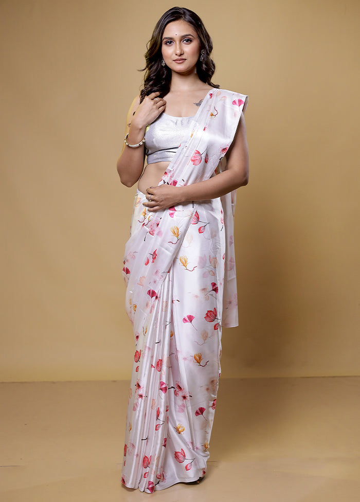 White Mysore Silk Saree Without Blouse Piece