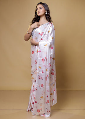 White Mysore Silk Saree Without Blouse Piece