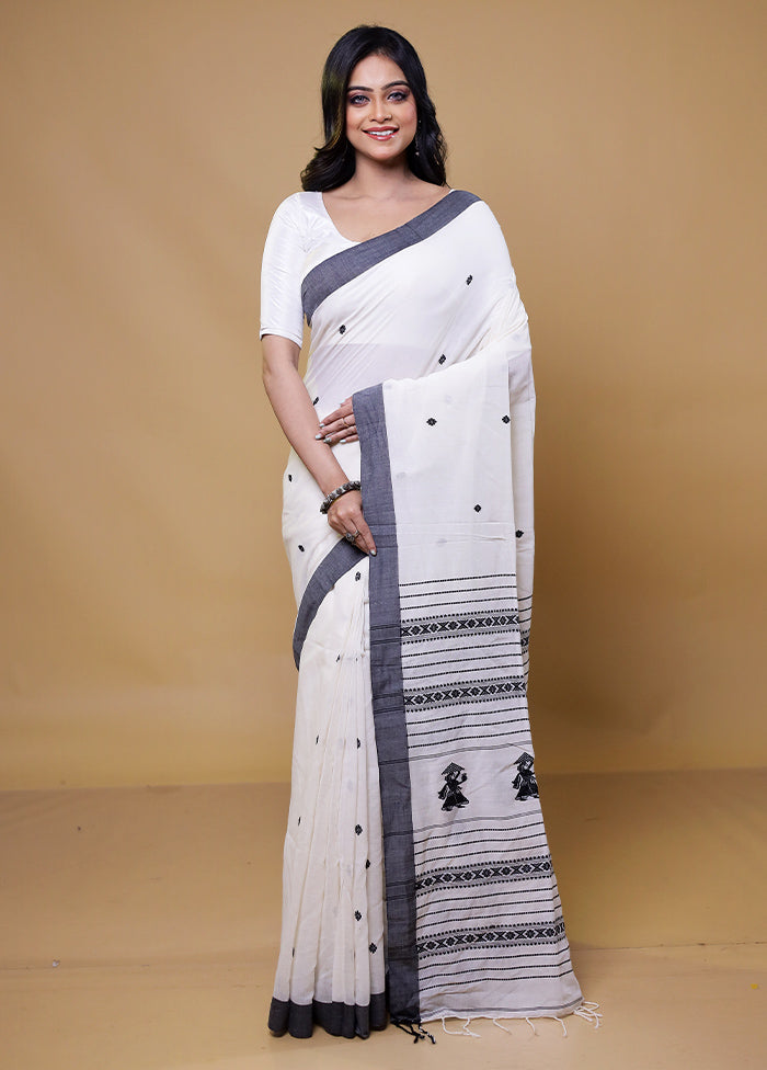 White Khadi Cotton Saree With Blouse Piece