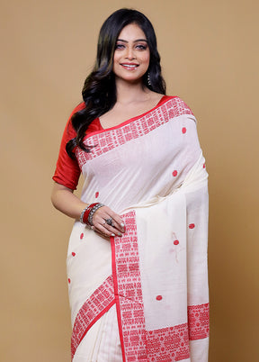 White Cotton Saree With Blouse Piece