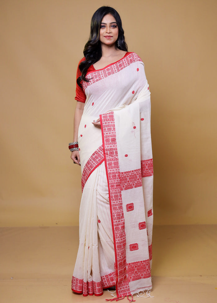 White Cotton Saree With Blouse Piece