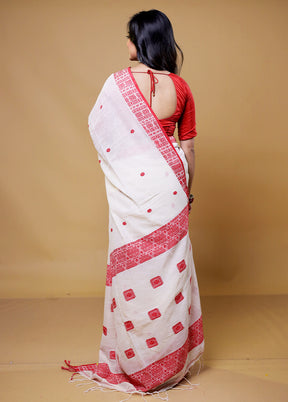 White Cotton Saree With Blouse Piece