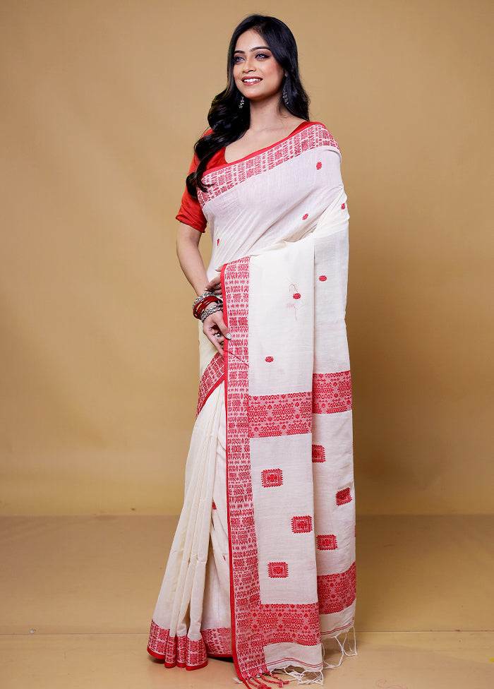 White Cotton Saree With Blouse Piece