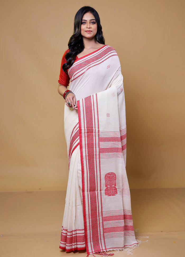 White Cotton Saree With Blouse Piece