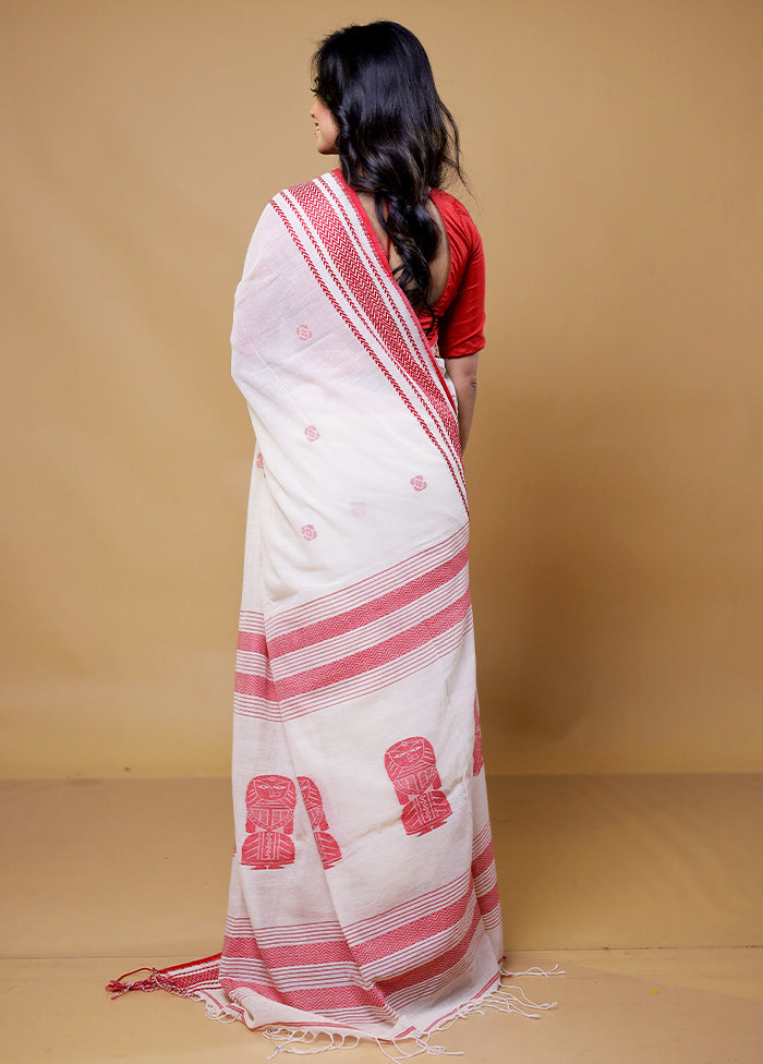 White Cotton Saree With Blouse Piece