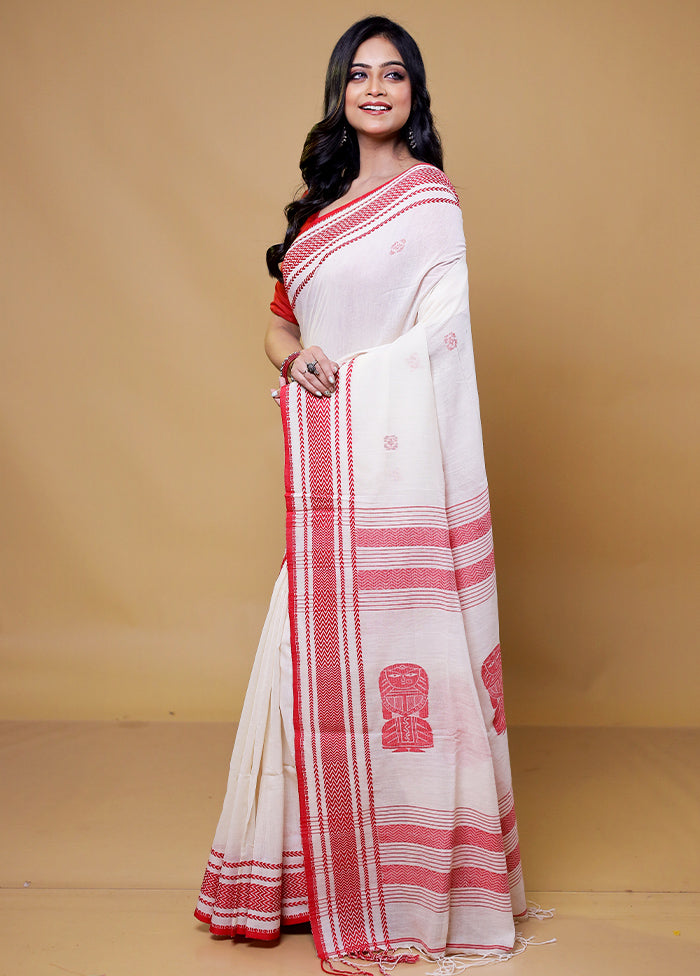 White Cotton Saree With Blouse Piece