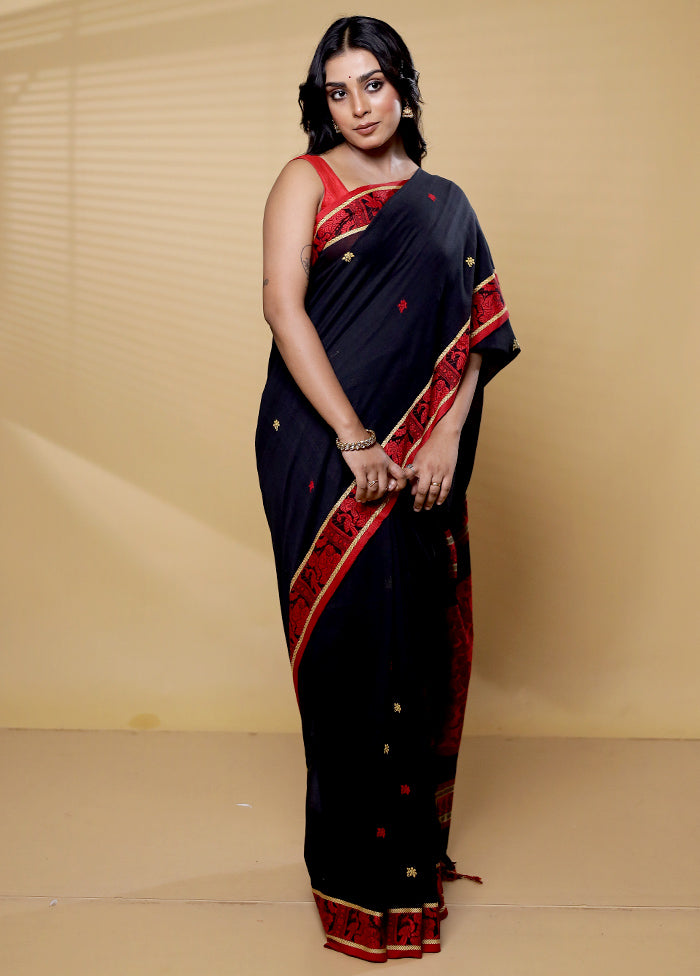 Black Cotton Saree With Blouse Piece