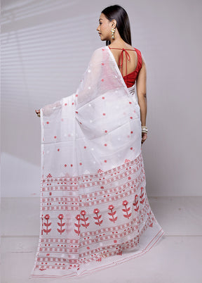 White Jamdani Cotton Saree Without Blouse Piece