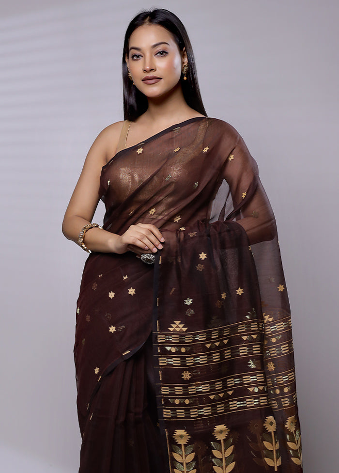 Maroon Jamdani Cotton Saree Without Blouse Piece