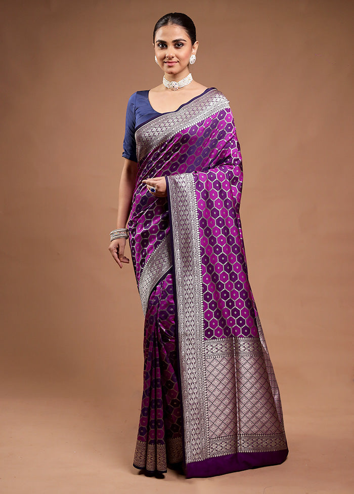 Purple Banarasi Silk Saree With Blouse Piece