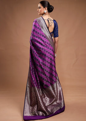 Purple Banarasi Silk Saree With Blouse Piece