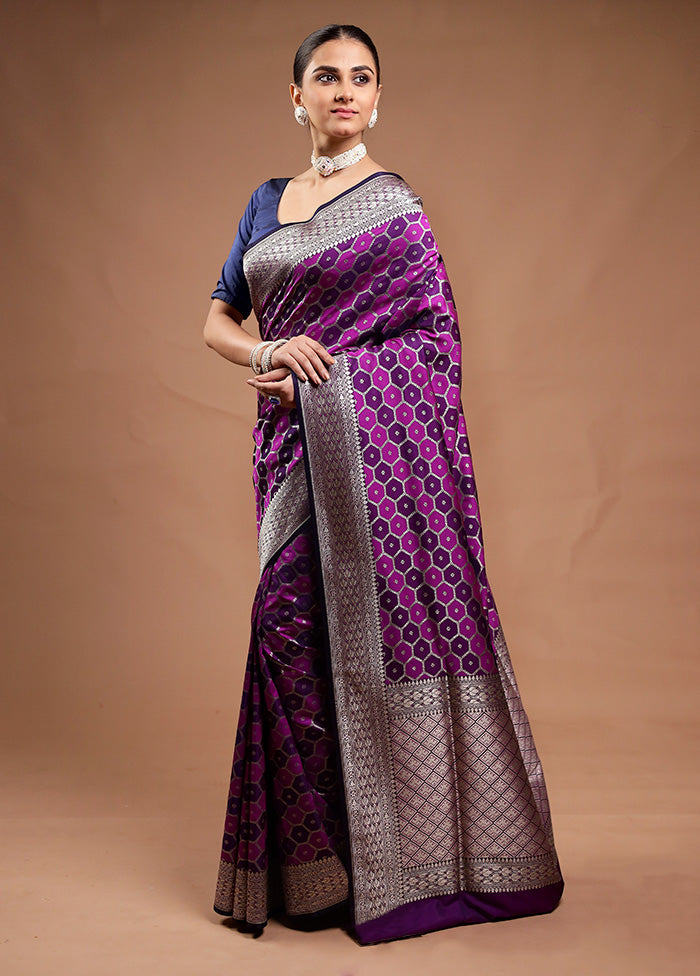 Purple Banarasi Silk Saree With Blouse Piece