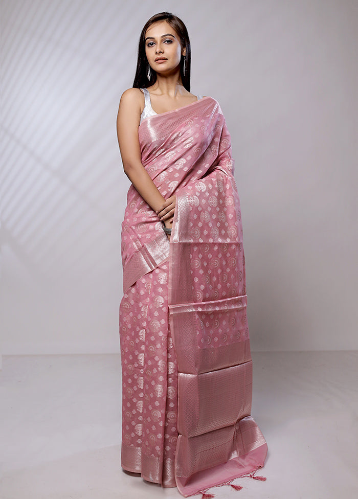 Pink Pure Cotton Saree With Blouse Piece