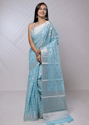 Blue Pure Cotton Saree With Blouse Piece