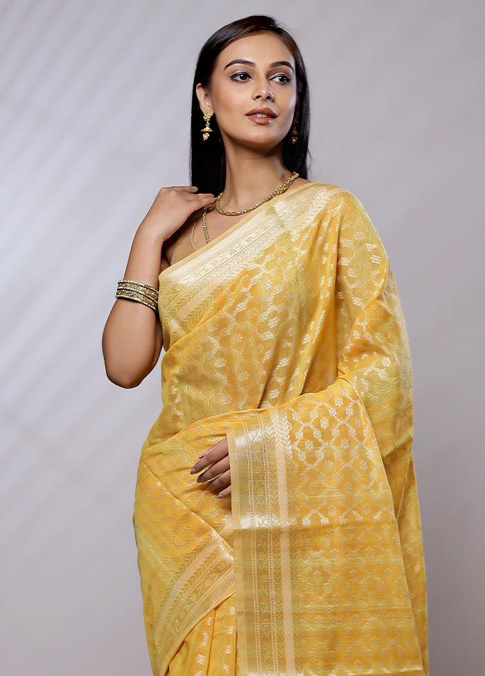 Yellow Kora Silk Saree With Blouse Piece