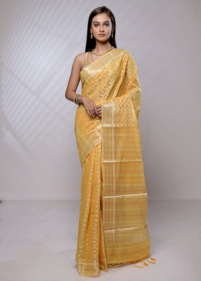 Yellow Kora Silk Saree With Blouse Piece