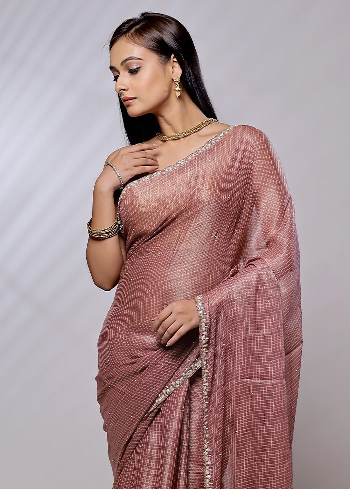 Pink Crushed Tissue Silk Saree With Blouse Piece