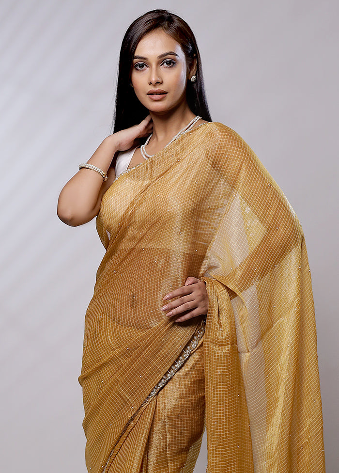 Yellow Crushed Tissue Silk Saree With Blouse Piece - Indian Silk House Agencies