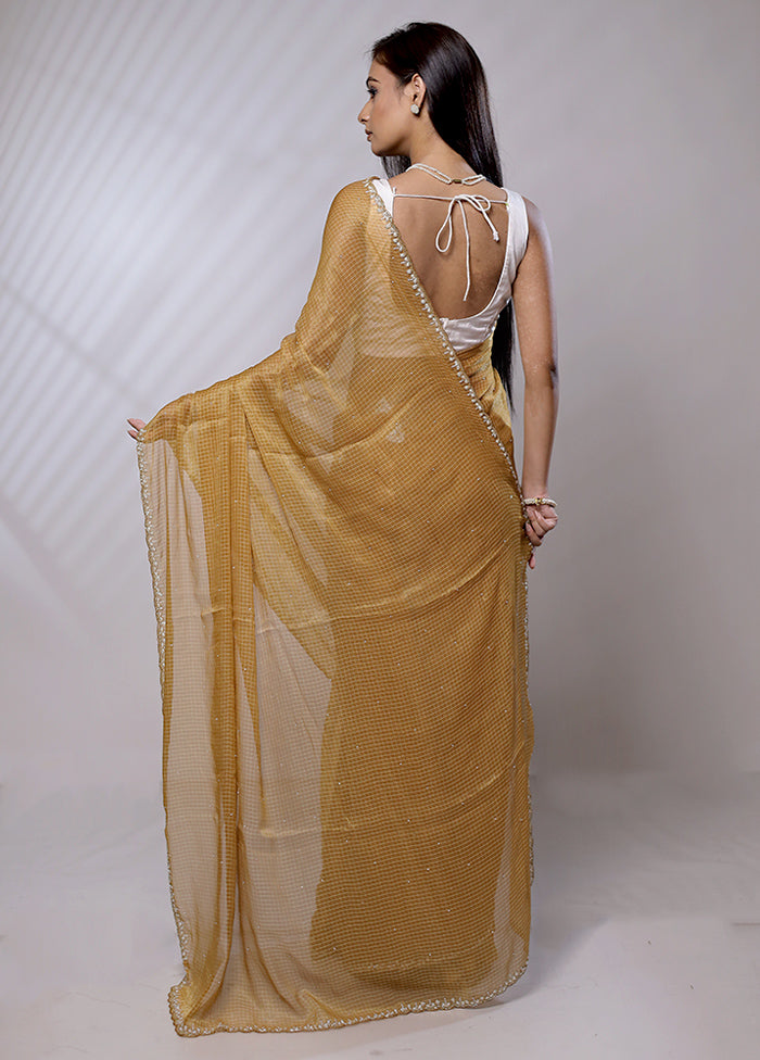 Yellow Crushed Tissue Silk Saree With Blouse Piece - Indian Silk House Agencies