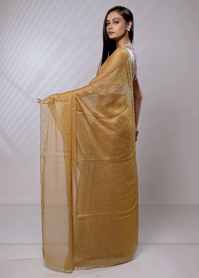 Yellow Crushed Tissue Silk Saree With Blouse Piece - Indian Silk House Agencies