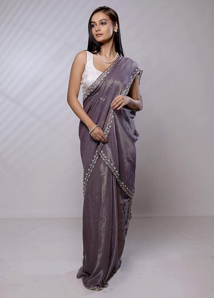 Purple Crushed Tissue Silk Saree With Blouse Piece