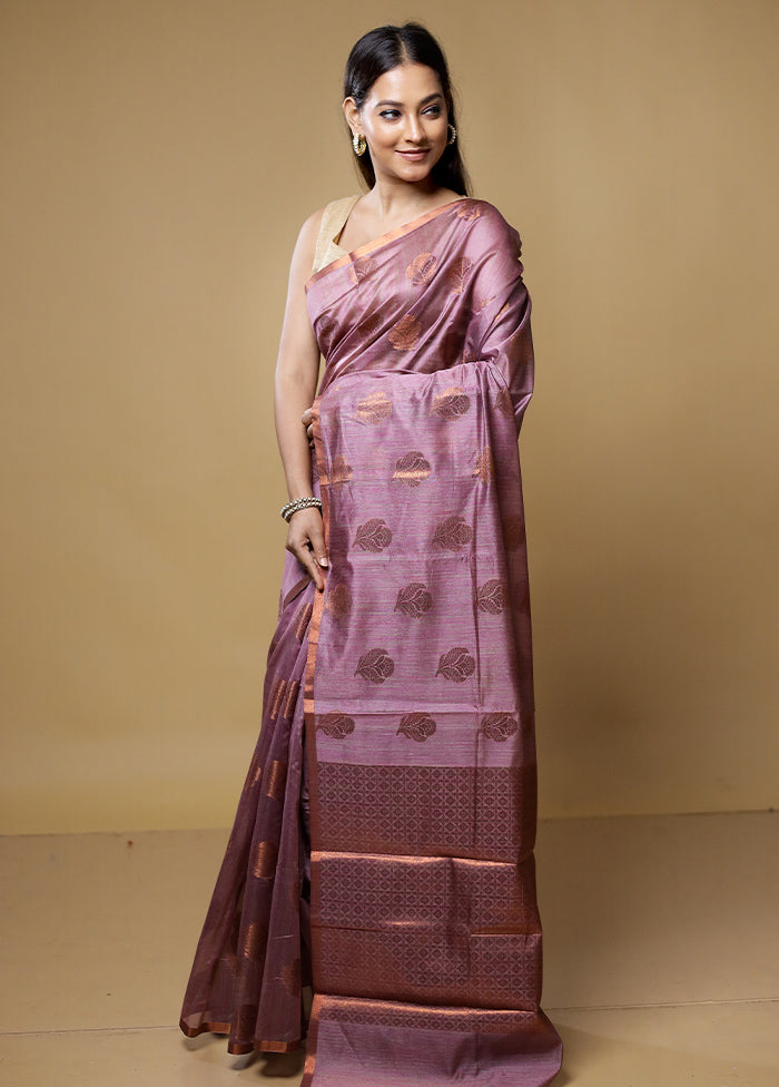 Purple Kora Silk Saree With Blouse Piece