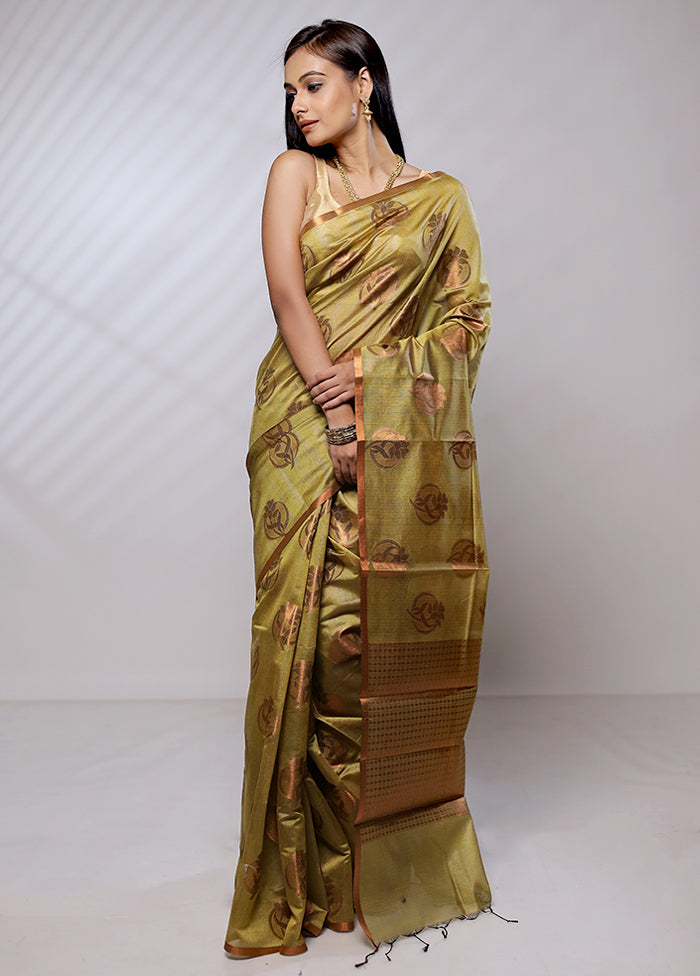 Green Kora Silk Saree With Blouse Piece